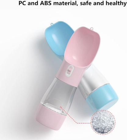 Portable Dog Water Bottle - Leak-Proof Dispenser with Integrated Bowl and Food Container, Dishwasher Safe, Made from Food Grade Plastic for Outdoor Activities with Pets, Pink