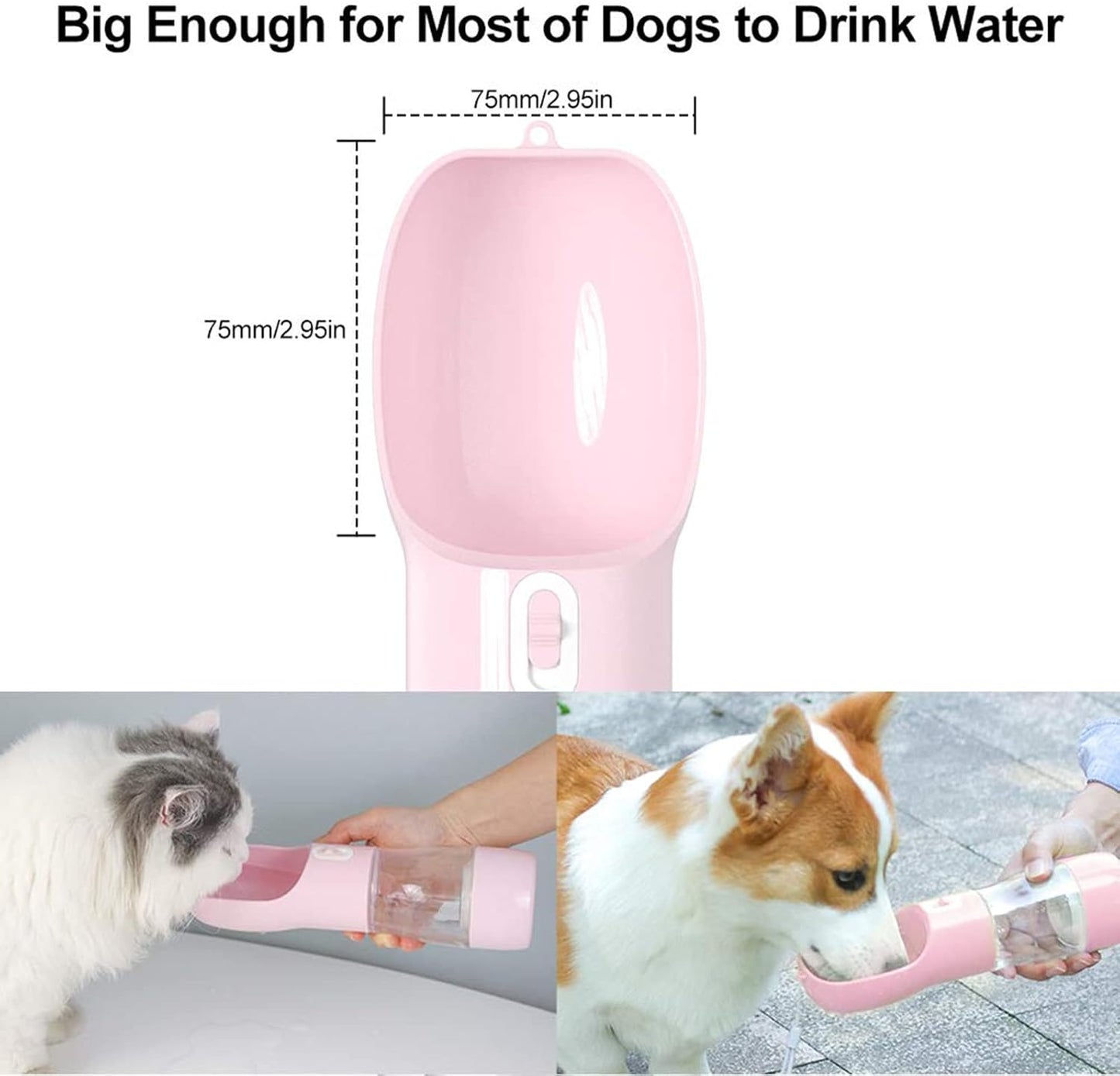 Portable Dog Water Bottle - Leak-Proof Dispenser with Integrated Bowl and Food Container, Dishwasher Safe, Made from Food Grade Plastic for Outdoor Activities with Pets, Pink