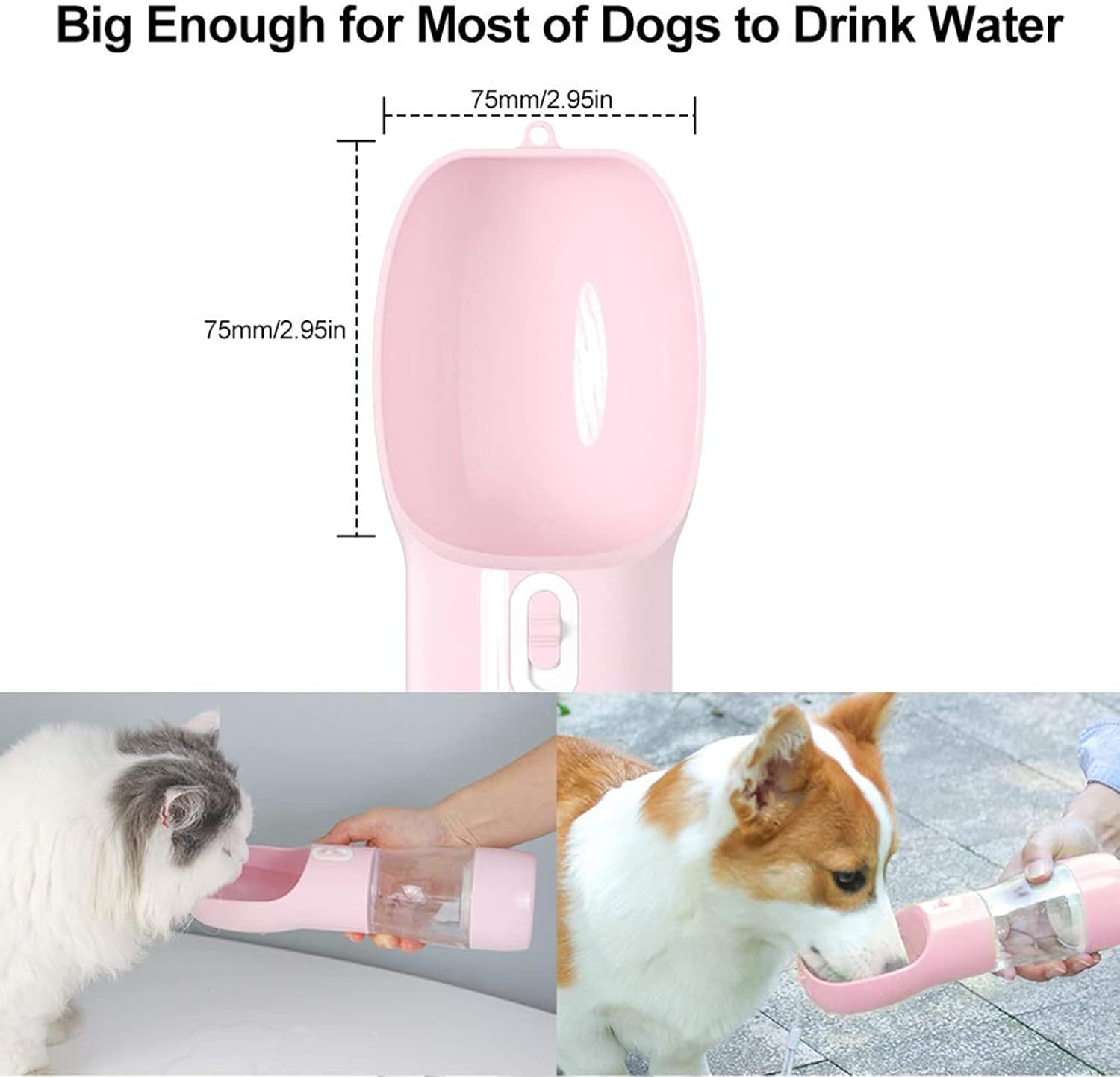 Portable Dog Water Bottle - Leak-Proof Dispenser with Integrated Bowl and Food Container, Dishwasher Safe, Made from Food Grade Plastic for Outdoor Activities with Pets, Pink