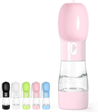 Portable Dog Water Bottle - Leak-Proof Dispenser with Integrated Bowl and Food Container, Dishwasher Safe, Made from Food Grade Plastic for Outdoor Activities with Pets, Pink