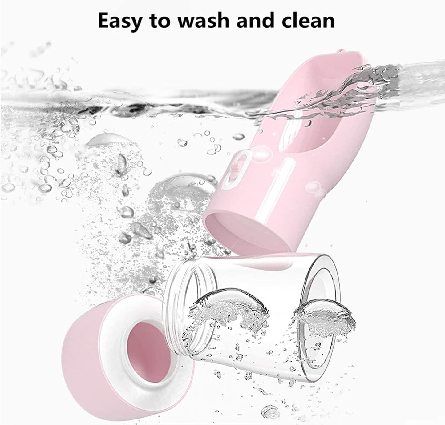 Portable Dog Water Bottle - Leak-Proof Dispenser with Integrated Bowl and Food Container, Dishwasher Safe, Made from Food Grade Plastic for Outdoor Activities with Pets, Pink