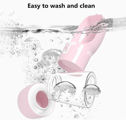 Portable Dog Water Bottle - Leak-Proof Dispenser with Integrated Bowl and Food Container, Dishwasher Safe, Made from Food Grade Plastic for Outdoor Activities with Pets, Pink