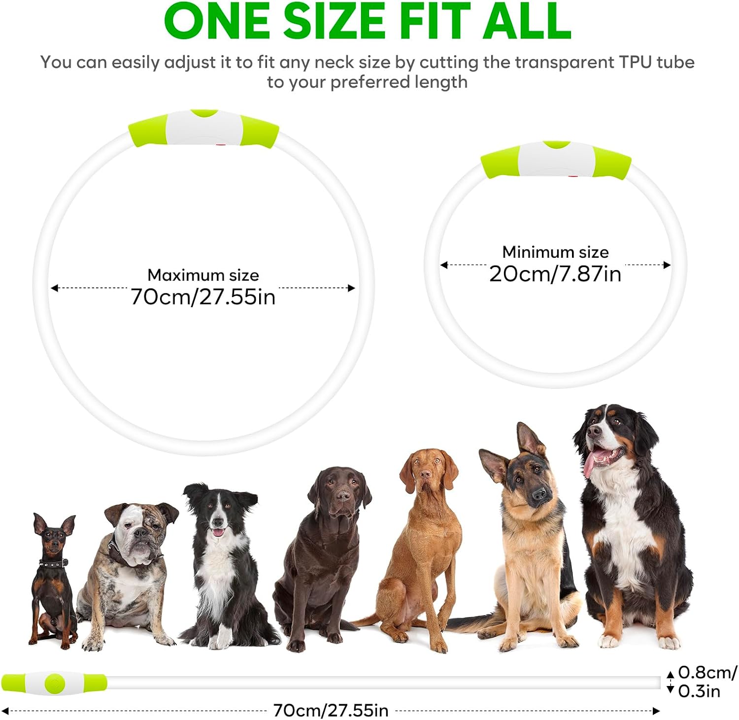 USB Rechargeable LED Dog Collar with Adjustable TPU Design for Enhanced Nighttime Visibility (Green)
